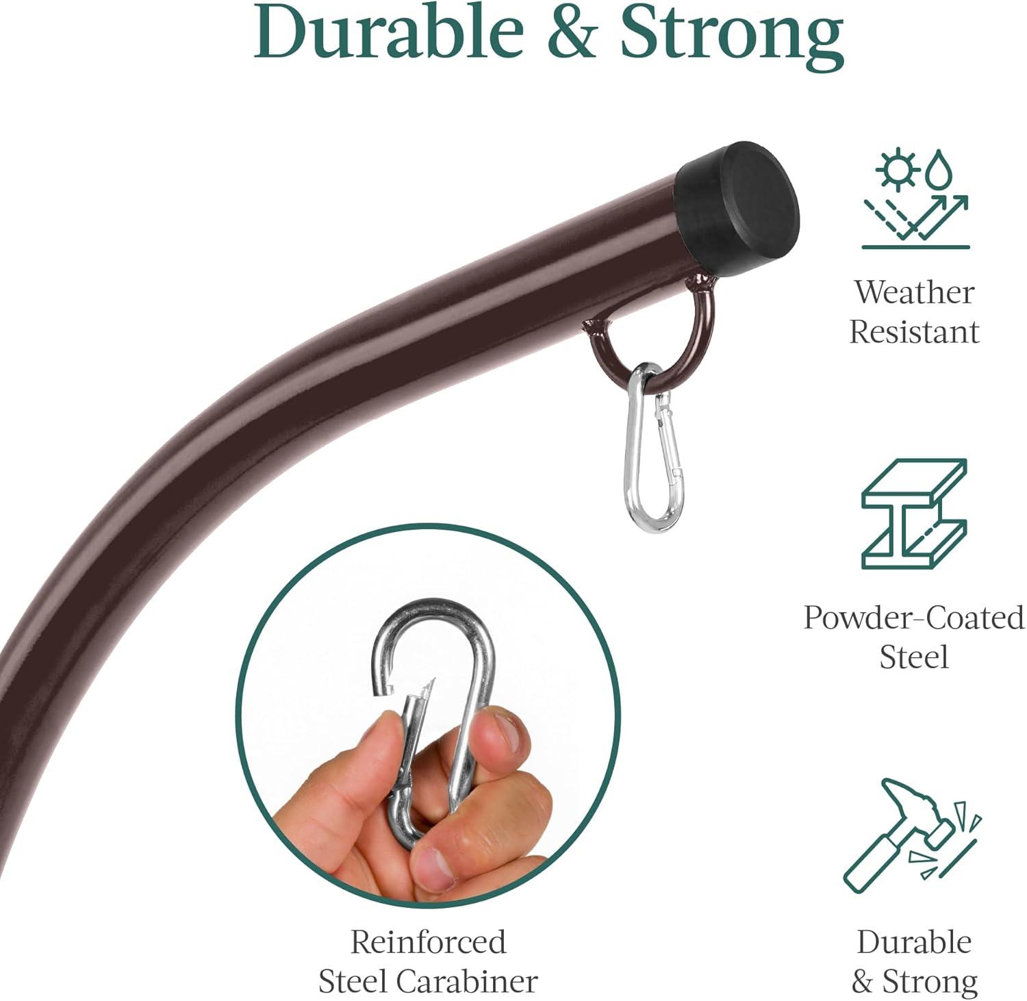 Best Choice Products Metal Hanging Hammock C-Stand for Chair/ Weather-Resistant Finish, Offset Base - Stand Only - Brown