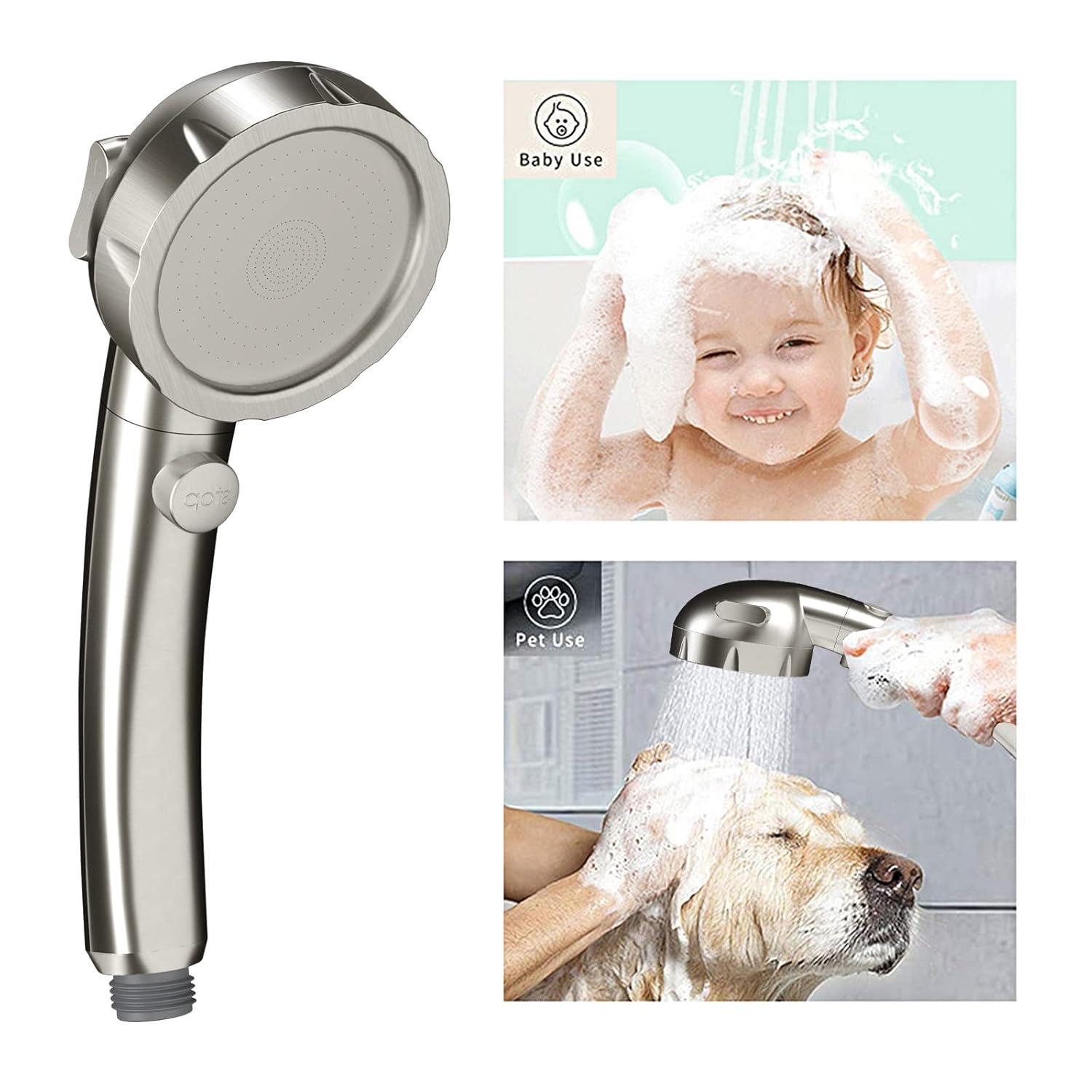 KAIYING Drill-Free High Pressure Handheld Shower Head with ONOFF Pause Switch 3 Spray Modes Water Saving Showerhead Detachable Puppy Shower Accessories (MShower Head (Chrome)+Bracket + Hose)