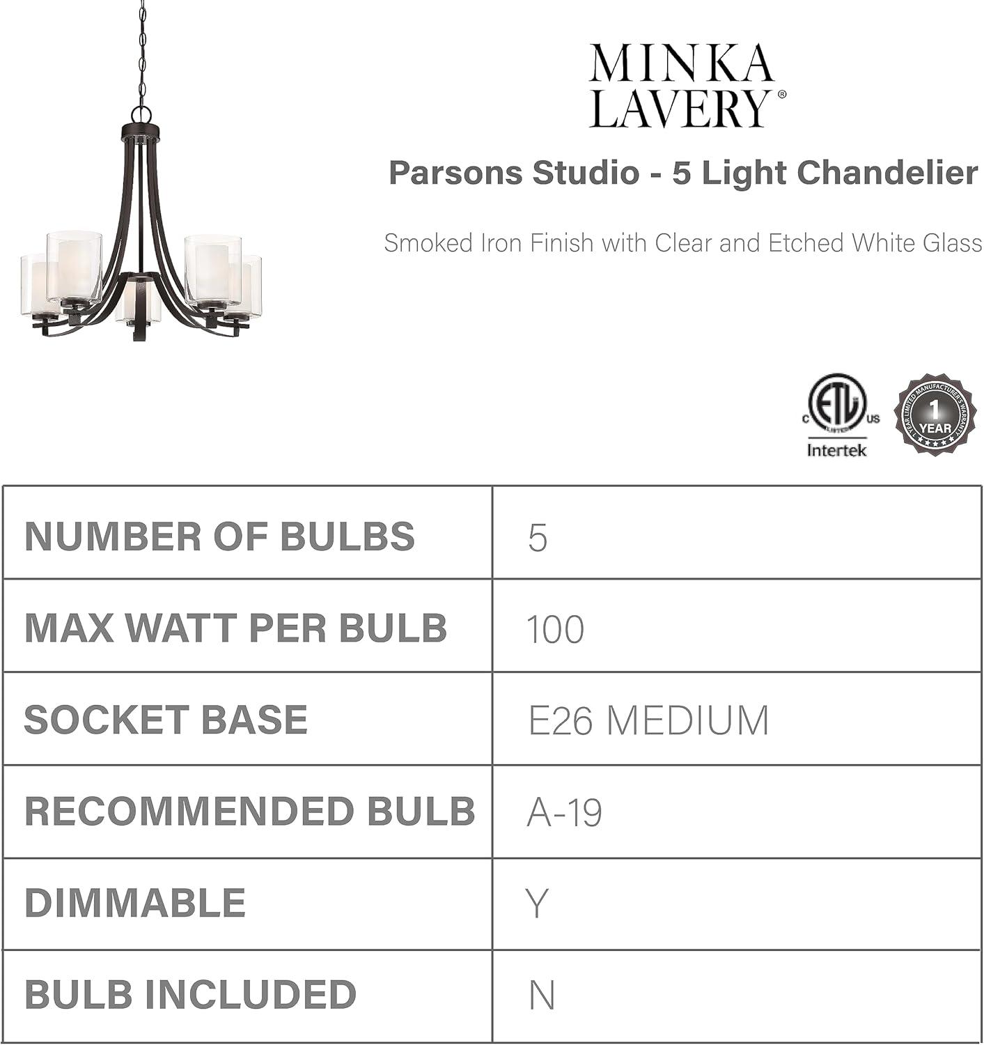 Minka Lavery 4105-172 Parsons Studio 5 Light Chandelier in Smoked Iron