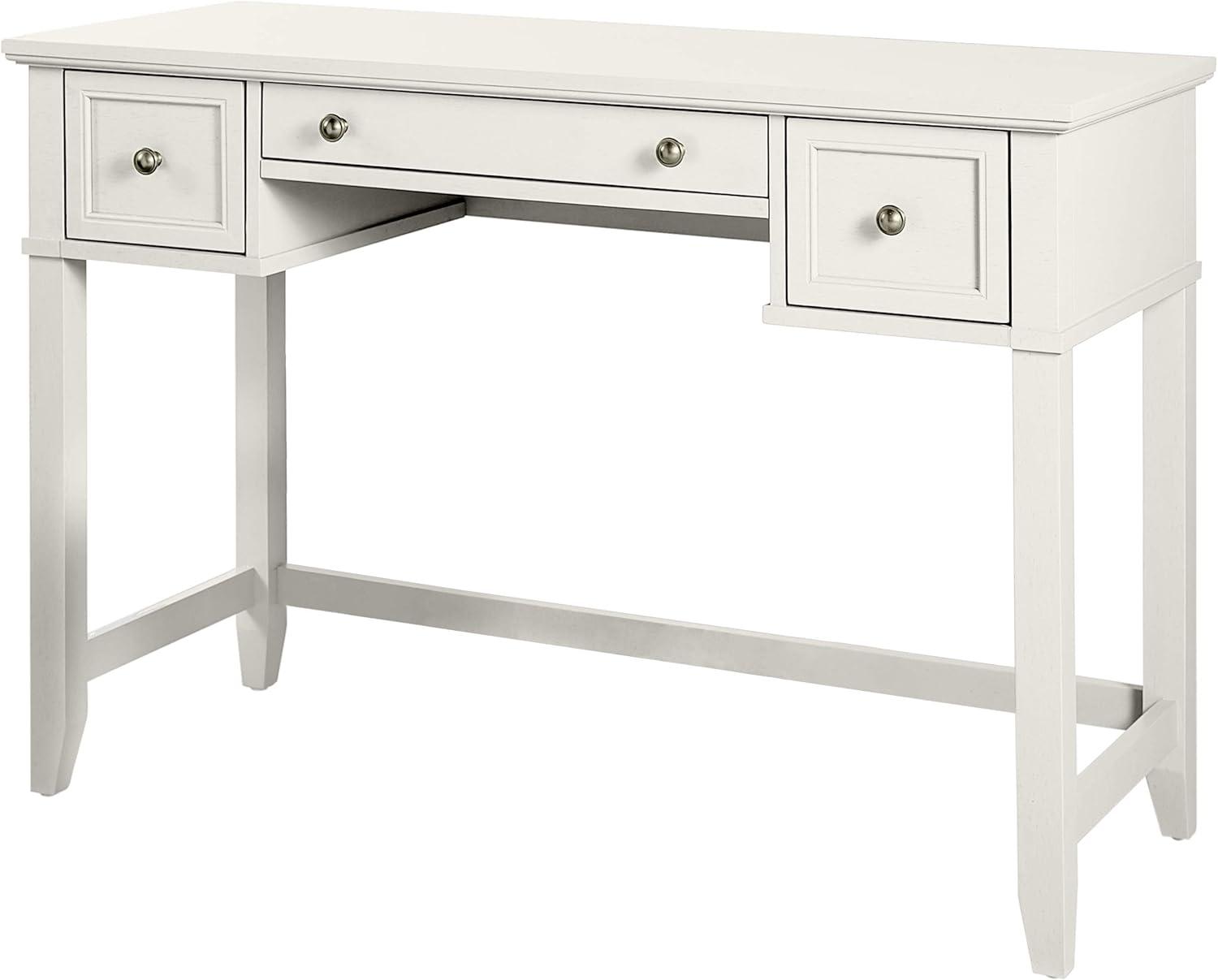 Vista Desk White - Crosley: Solid Hardwood, Traditional Design, 3 Storage Drawers, Brushed Nickel Hardware