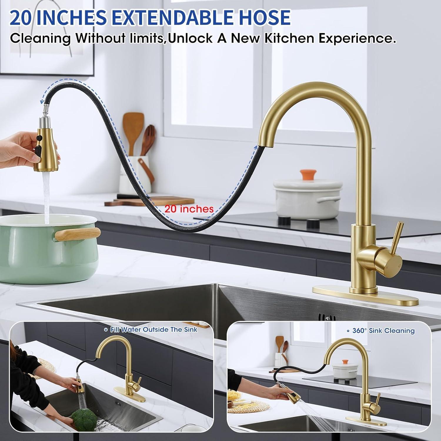 GAGALIFE Single Handle Pull Down Sprayer Kitchen Faucet High Arc Stainless Steel Faucet with 3-Function Sprayer JJL-CL-PT-SDP-G