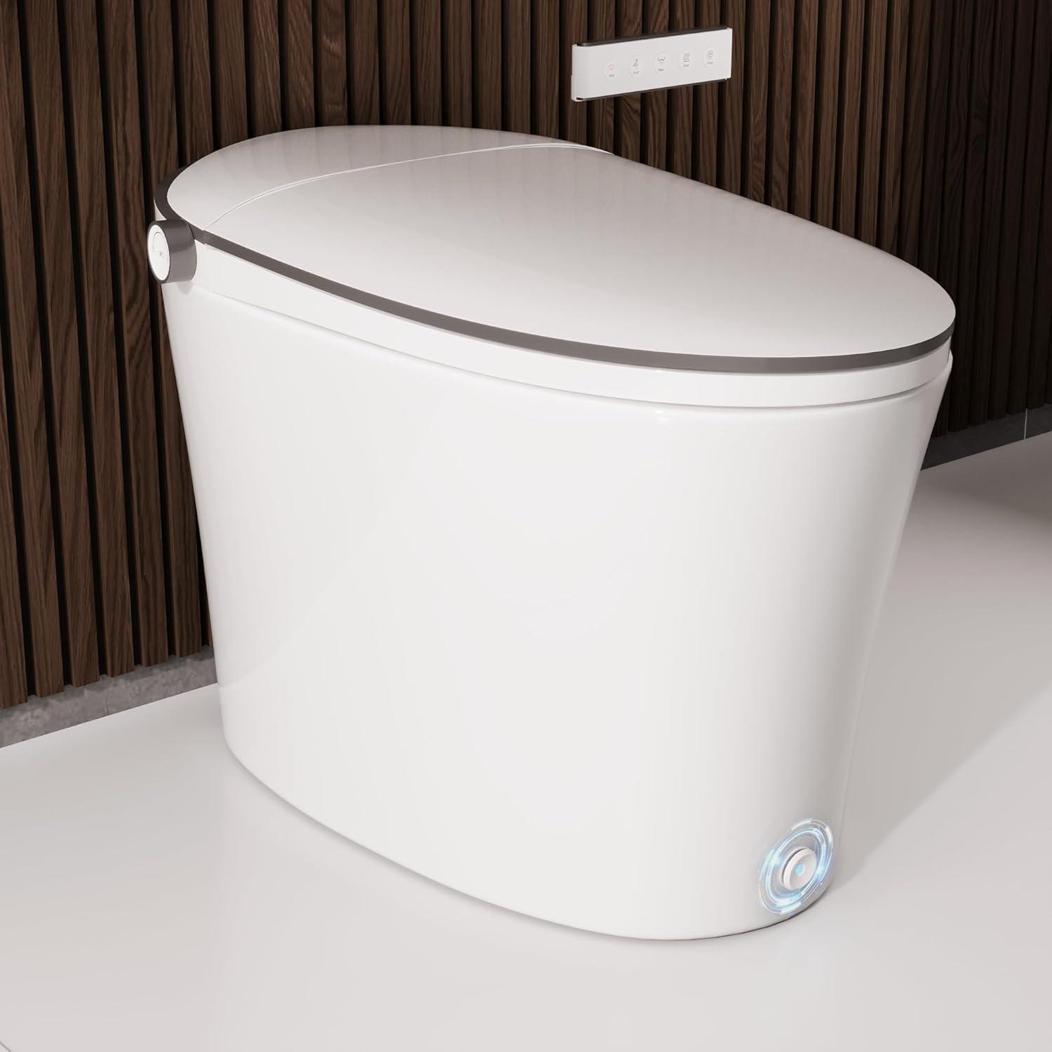 Smart Bidet Elongated Toilet, Auto Open & Close, Heated Seat, Wireless Remote Control, Premium