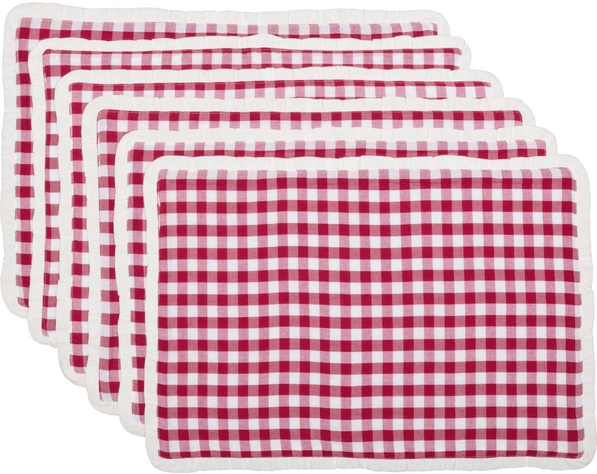 Ashton & Willow Holly Berry Red Seasonal Decor Emmie Cotton Check Rectangle Placemat Set of 6