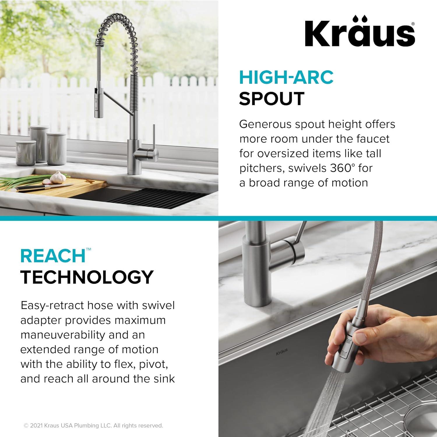 KRAUS Oletto Commercial Style Single Handle Pull Down Kitchen Faucet with QuickDock Top Mount Installation Assembly