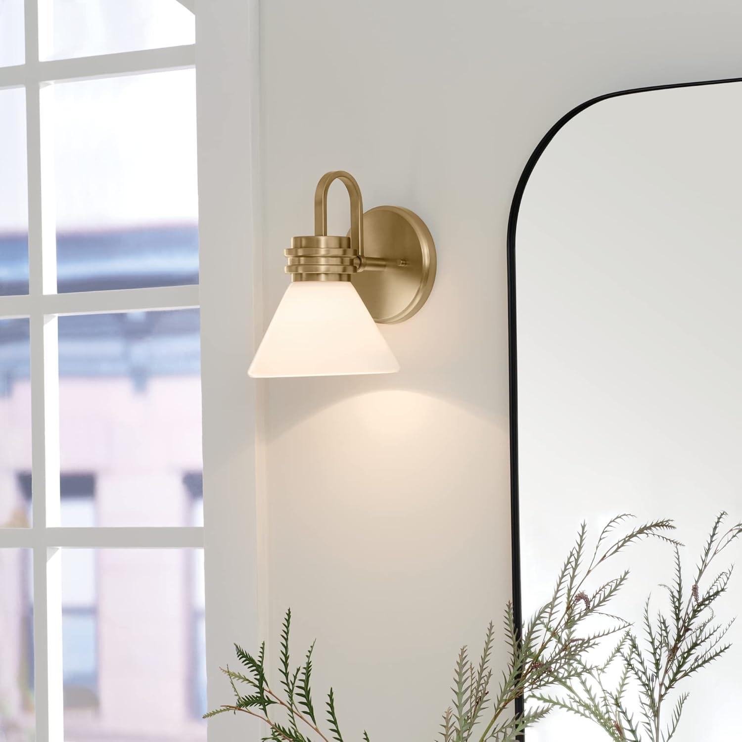 Champagne Bronze 1-Light Wall Sconce with Opal Glass Shade