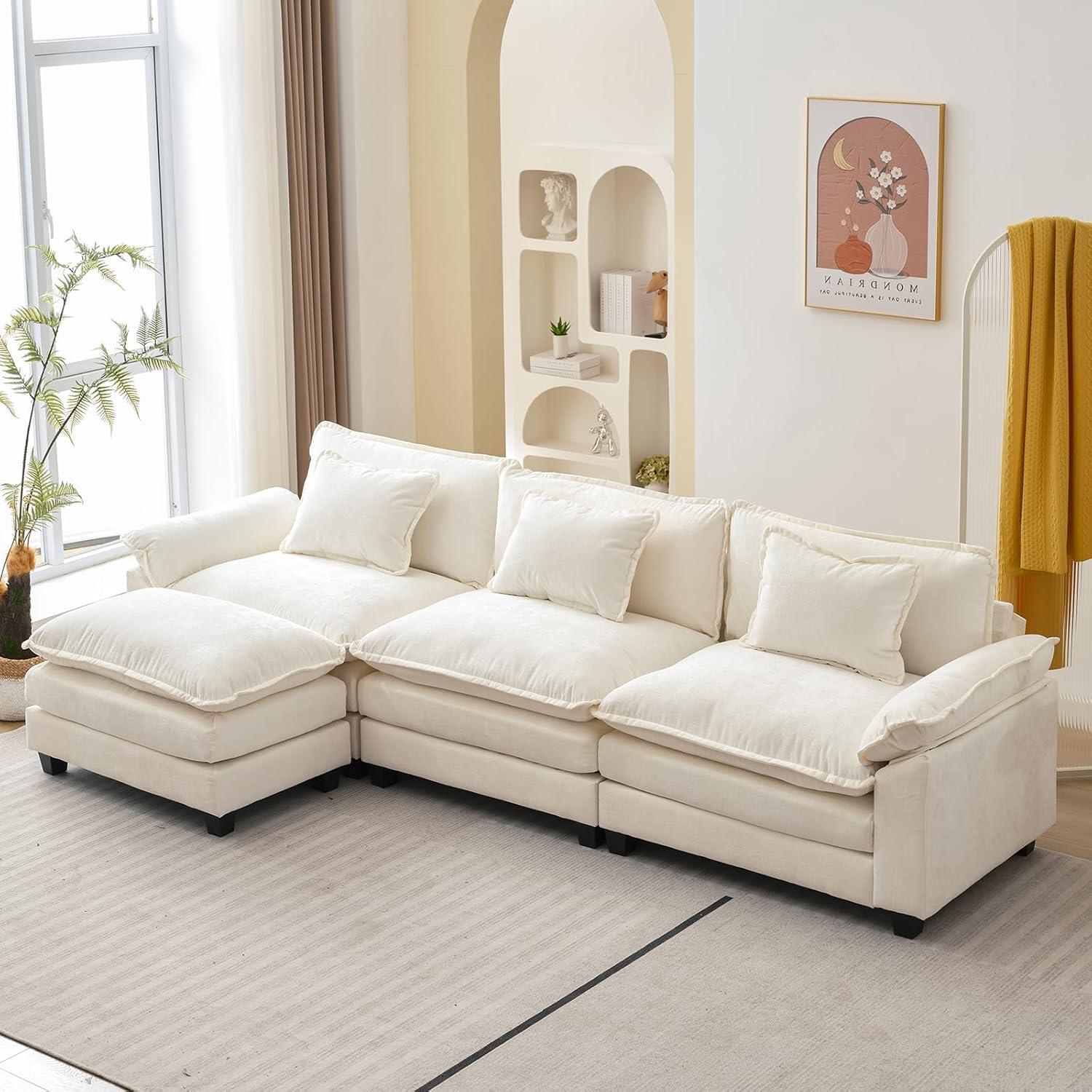 Carbaugh 154" Oversized U Shaped Sectional Sofa, Comfy Cloud Couch Deep Sectional Sofa with Ottomans for Living Room