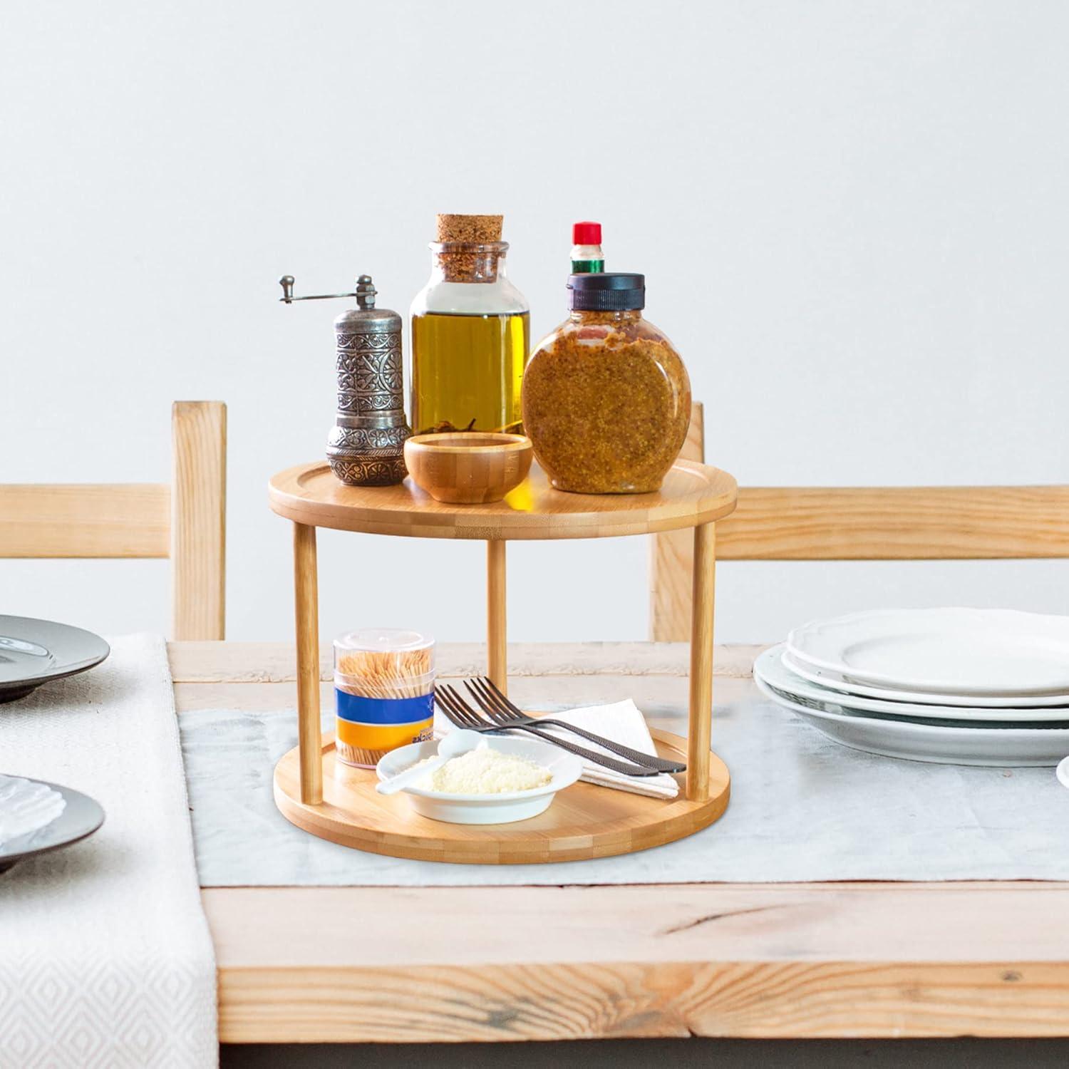 TB Home Two-Tier Bamboo 10" Lazy Susan Turntable for Cabinets, Countertop, Panty or Table