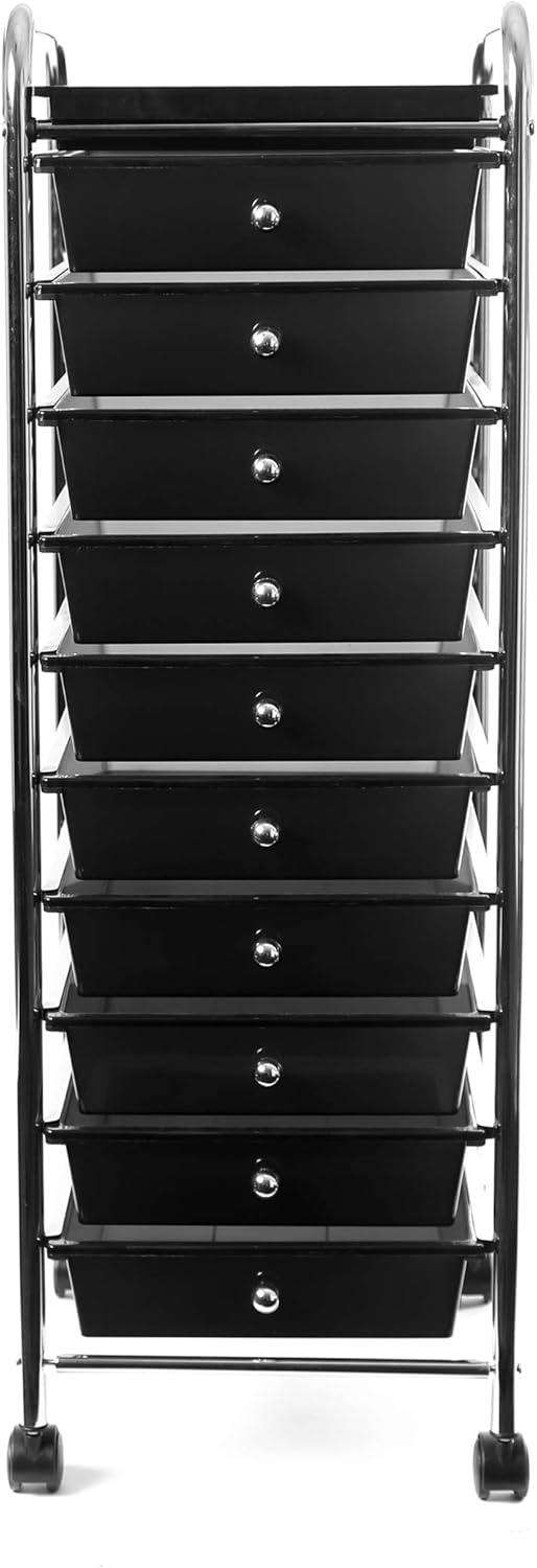 Rolling Utility Organizer Storage Cart, for Home Office, School, Classroom, Scrapbook, Hobby, Craft, 10 Drawer, Black