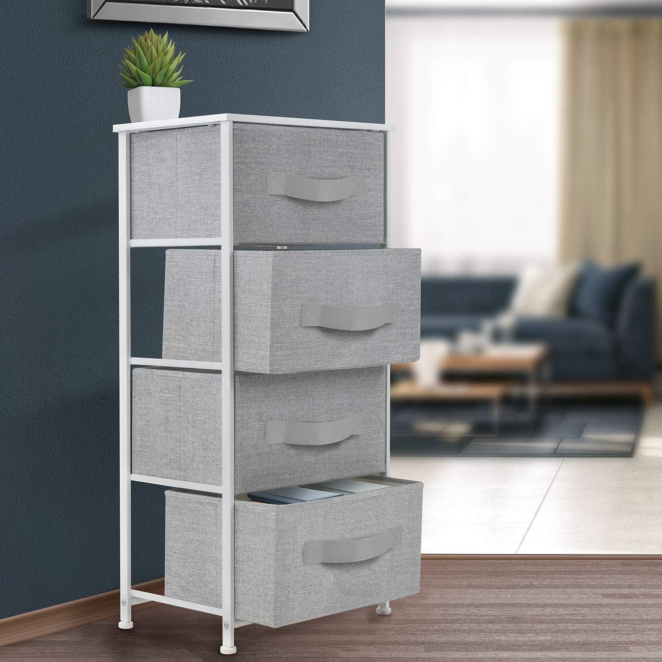 Sorbus 4 Drawers Chest Nightstand - Storage for Closet, Home, College Dorm - Features Steel Frame, Wood Top, & Fabric Bins