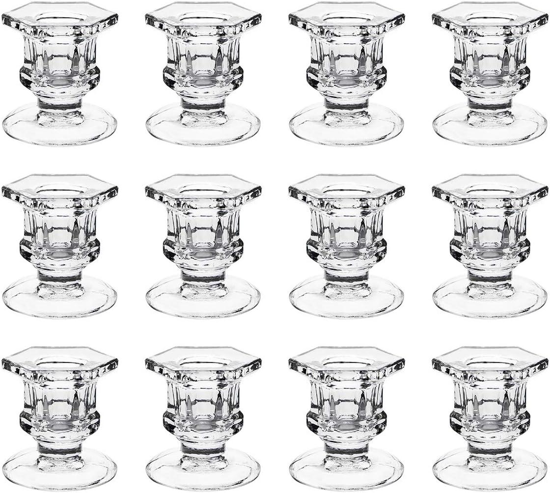 Crystal Glass Candle Holders Set of 12, Clear Taper Candlestick Pillar Candle Holder 2"x2"x2.3"