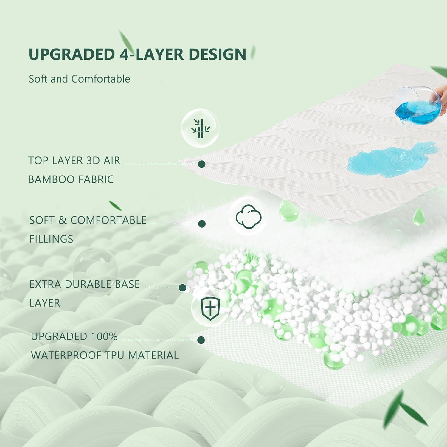 Queen Size Waterproof Mattress Protector, 40% Rayon From Bamboo Cooling Mattress Pad Cover, 3D Air Fabric Breathable Mattress Pad Fitted With Deep Pocket 6"- 15" Machine Washable