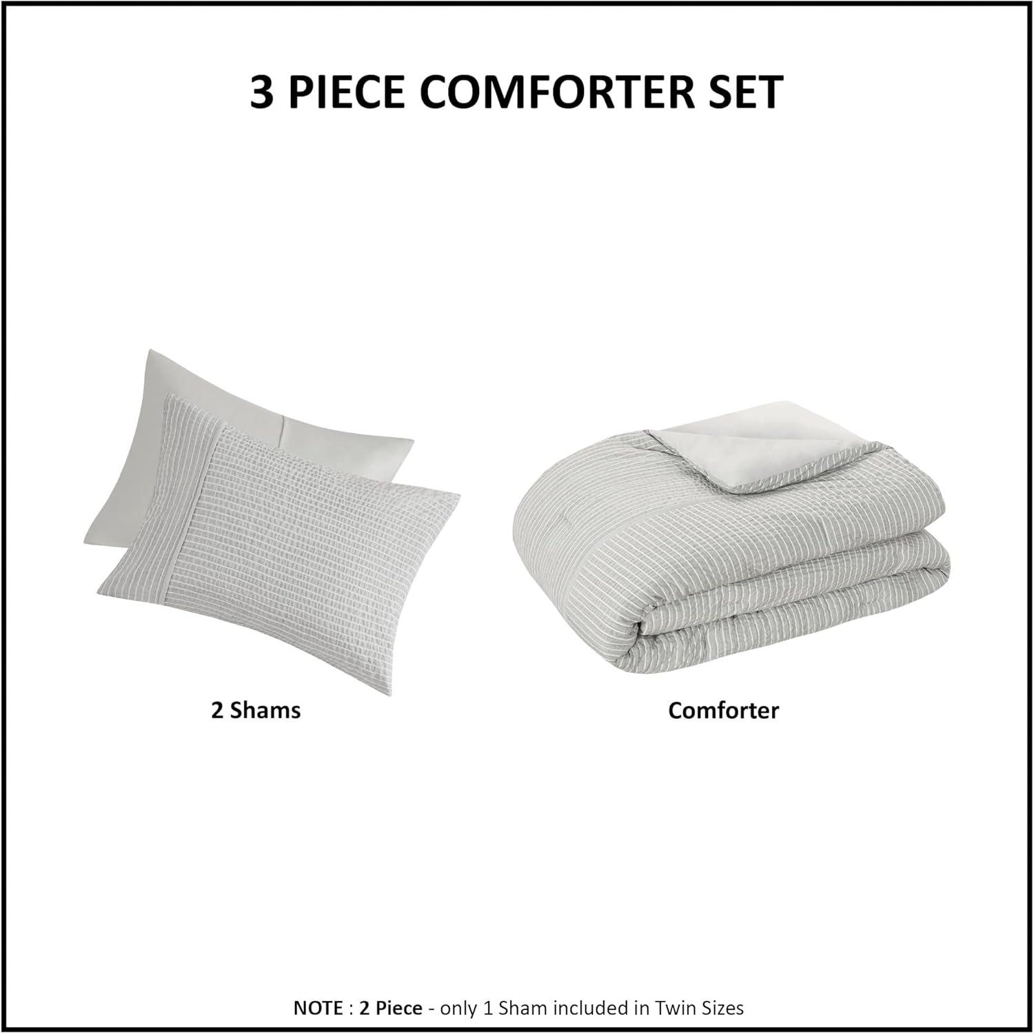 Beautyrest Apollo 3 Piece Striped Seersucker Oversized Comforter Set