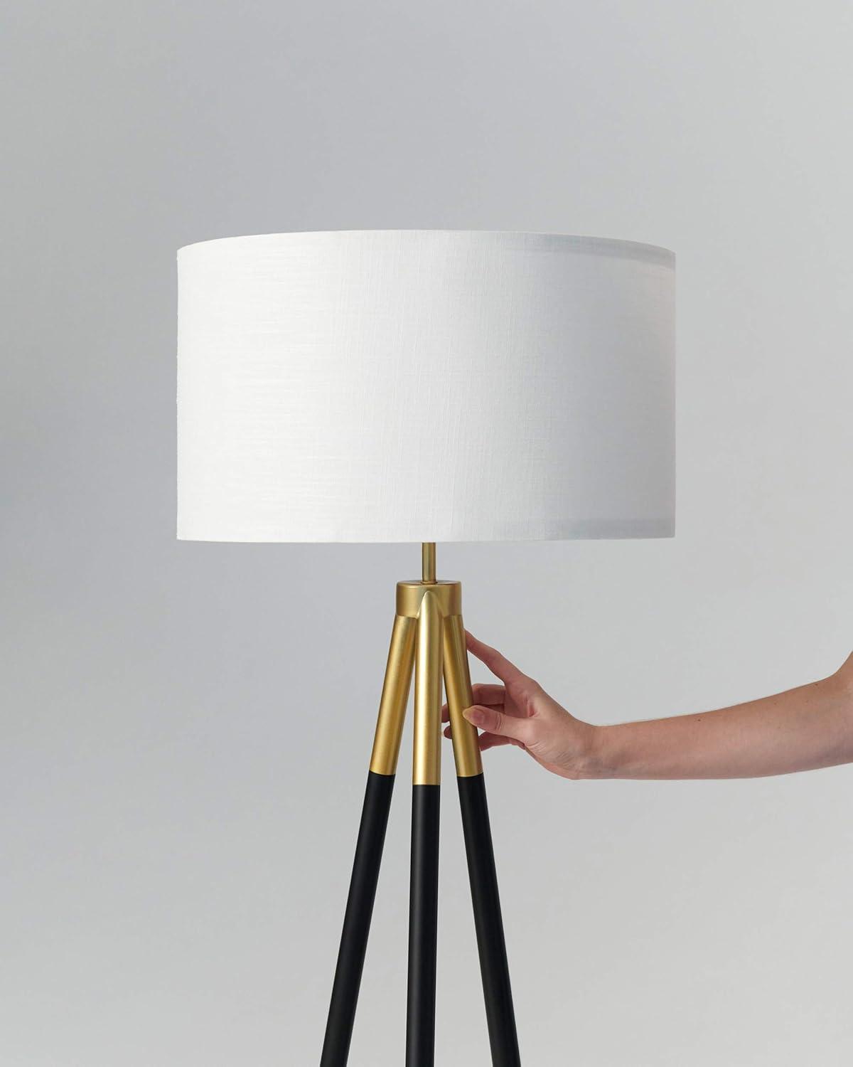 Brightech Levi 61 in. Mid Century Modern Tripod Floor Lamp with Fabric Drum Shade and Gold Finish - LED Bulb Included