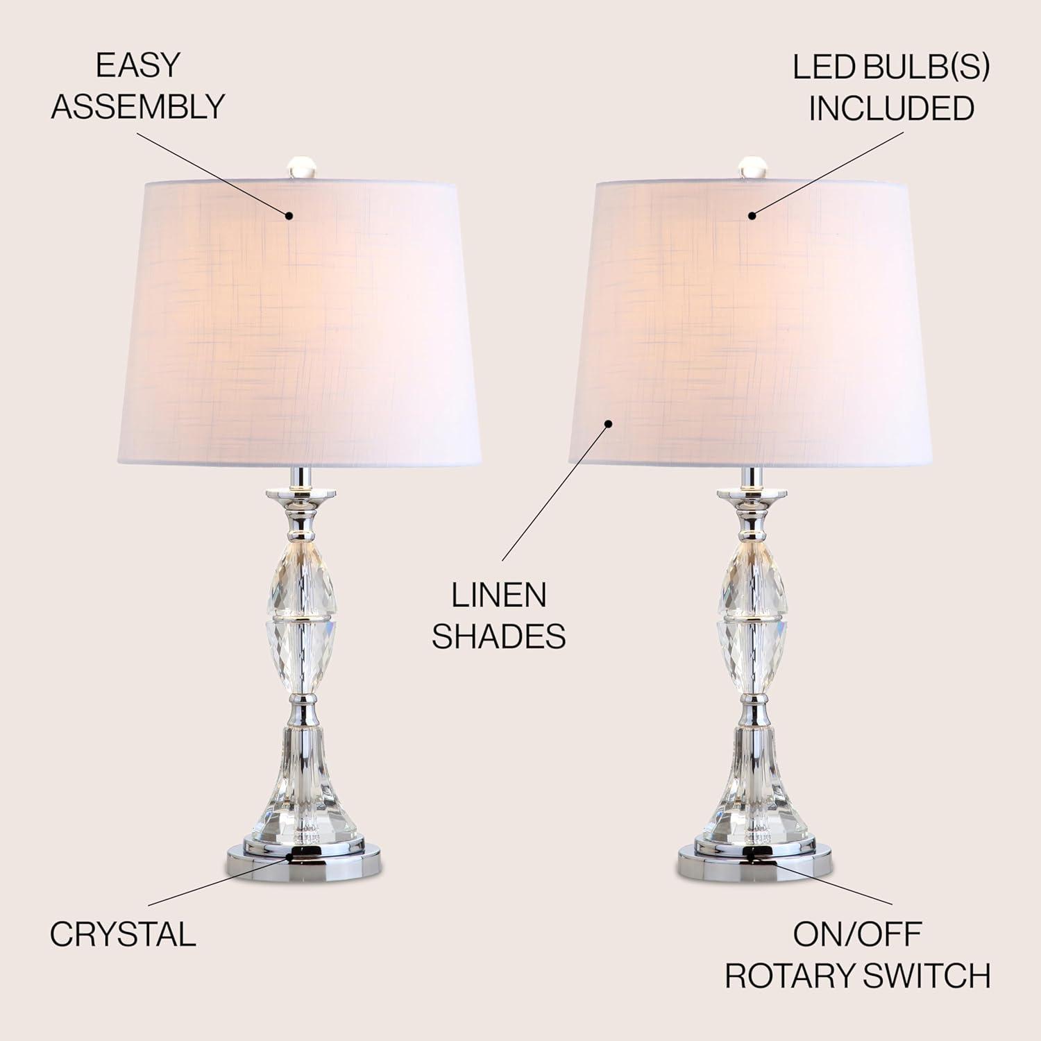 JONATHAN Y JYL2041A-SET2 Set of 2 Table Lamps Reid 25.5" Crystal LED Table Lamp French Country Bedside Desk Nightstand Lamp for Bedroom Living Room Office College Bookcase LED Bulbs Included, Clear