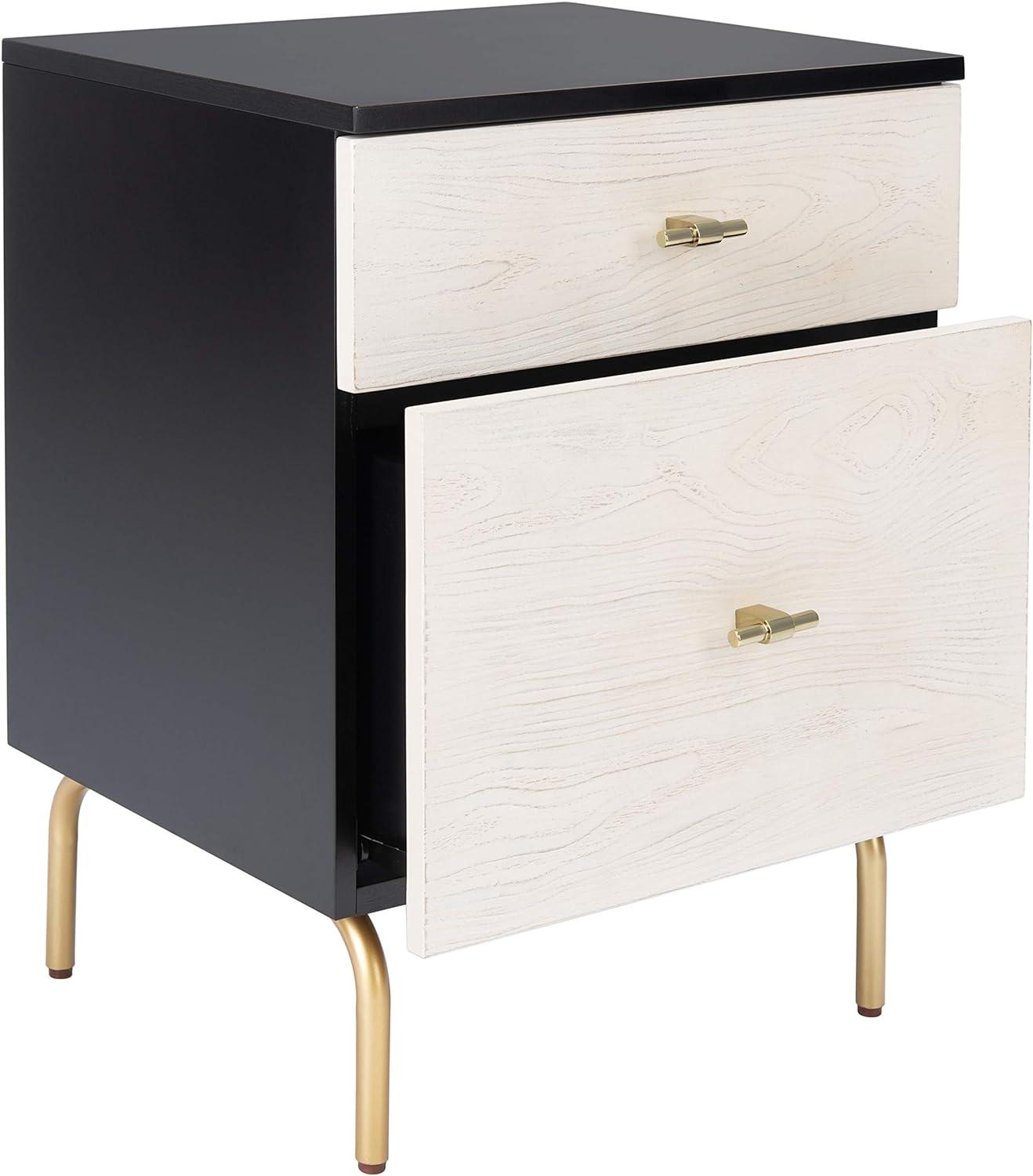 SAFAVIEH Genevieve Mid-Century 2 Drawer Nightstand, Black/White Washed