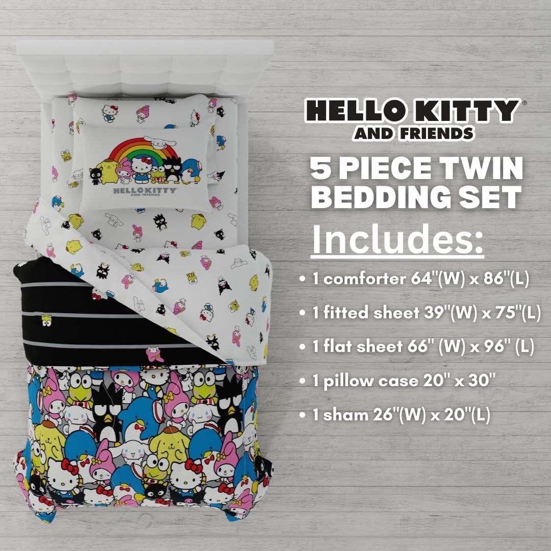 Hello Kitty & Friends Collectibles Bedding 5 Piece Super Soft Comforter and Sheet Set with Sham, Twin, (Official Licensed Product)