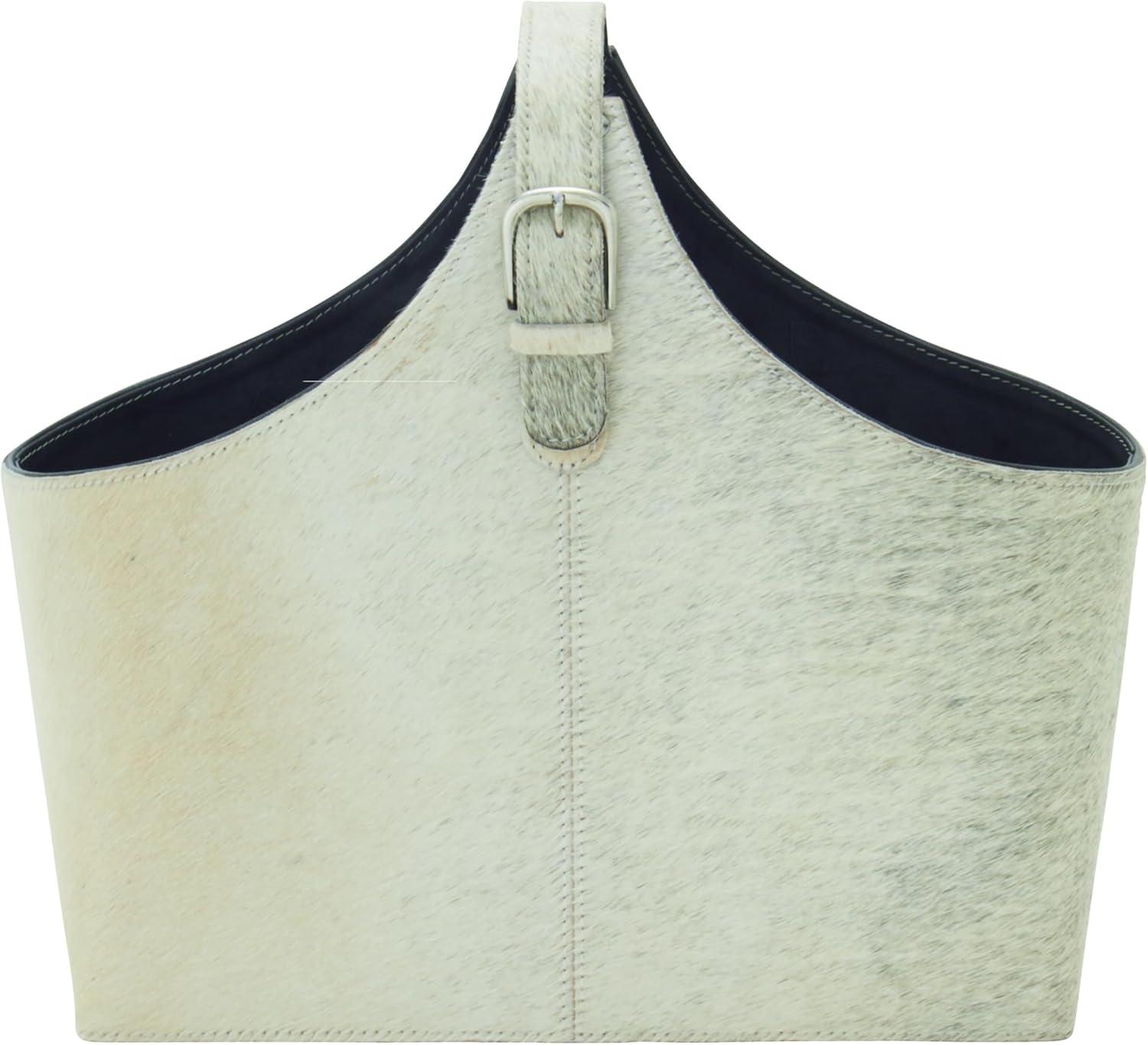Millwood Pines Sandie Leather Handmade Wood Decorative Magazine Holder with Detail Stitching and Curved Buckle Handles