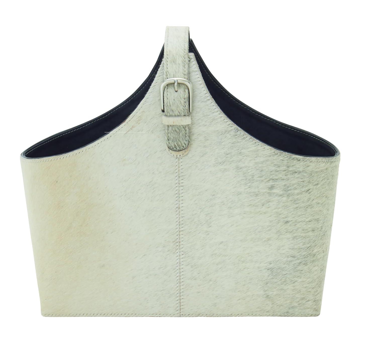 Millwood Pines Sandie Leather Handmade Wood Decorative Magazine Holder with Detail Stitching and Curved Buckle Handles