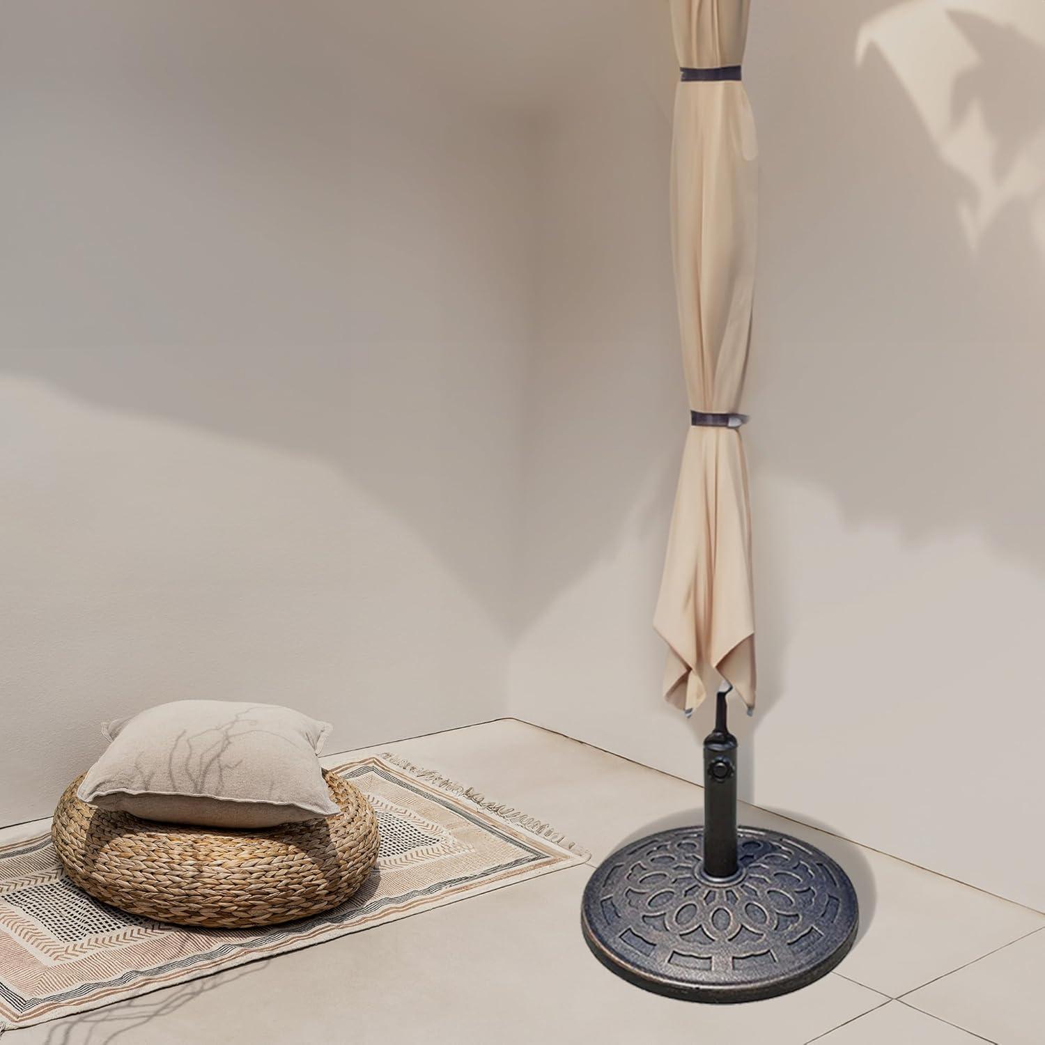 Four Seasons Courtyard Solid 18 Inch Round Base for 2 Inch Umbrella Poles to Shade Outdoor Backyard Garden, Patios, and Porches, Bronze