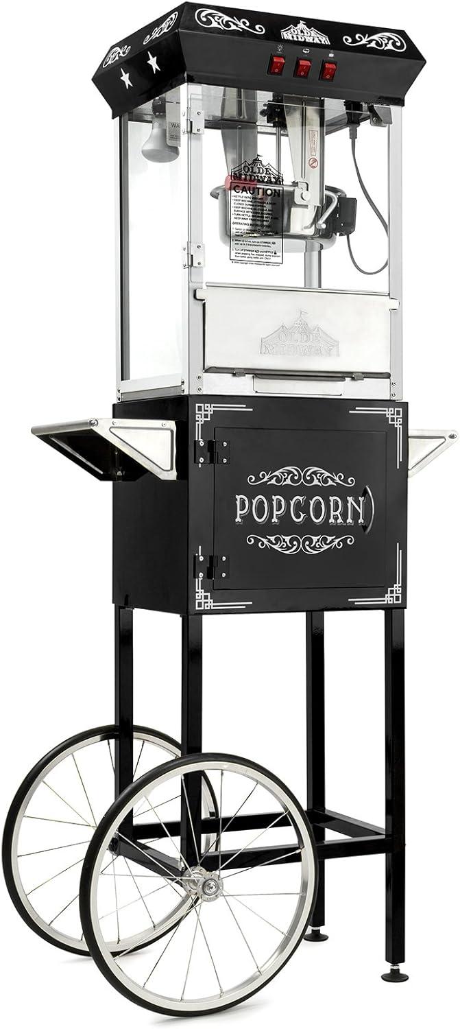 Olde Midway Vintage Black Electric Popcorn Popper Cart