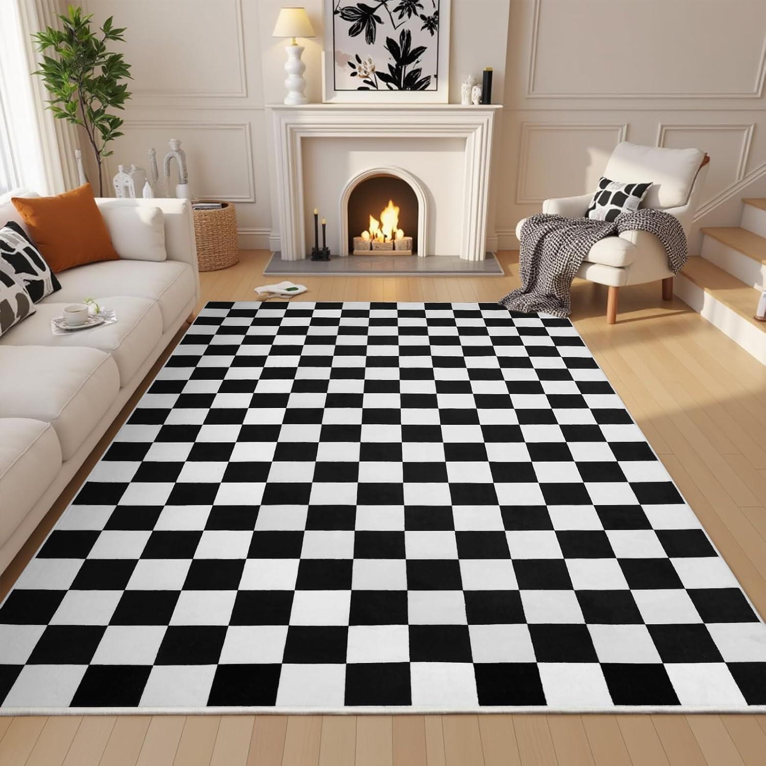 Luxe Weavers Checkered Black and White Geometric 8x10 Area Rug