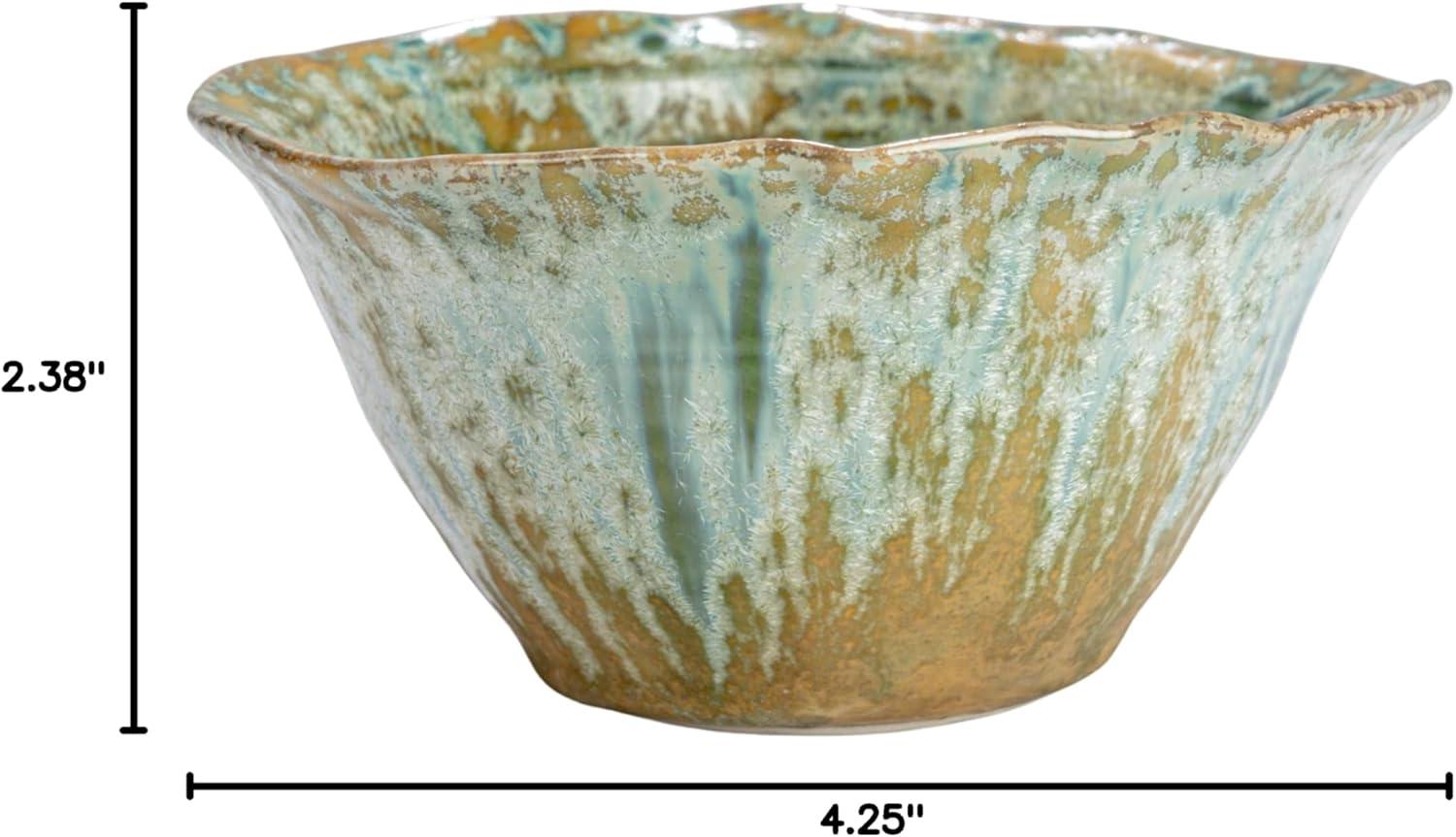 Creative Co-Op Round Stoneware Bowl with Reactive Crackle Glaze, Teal, Set of 4