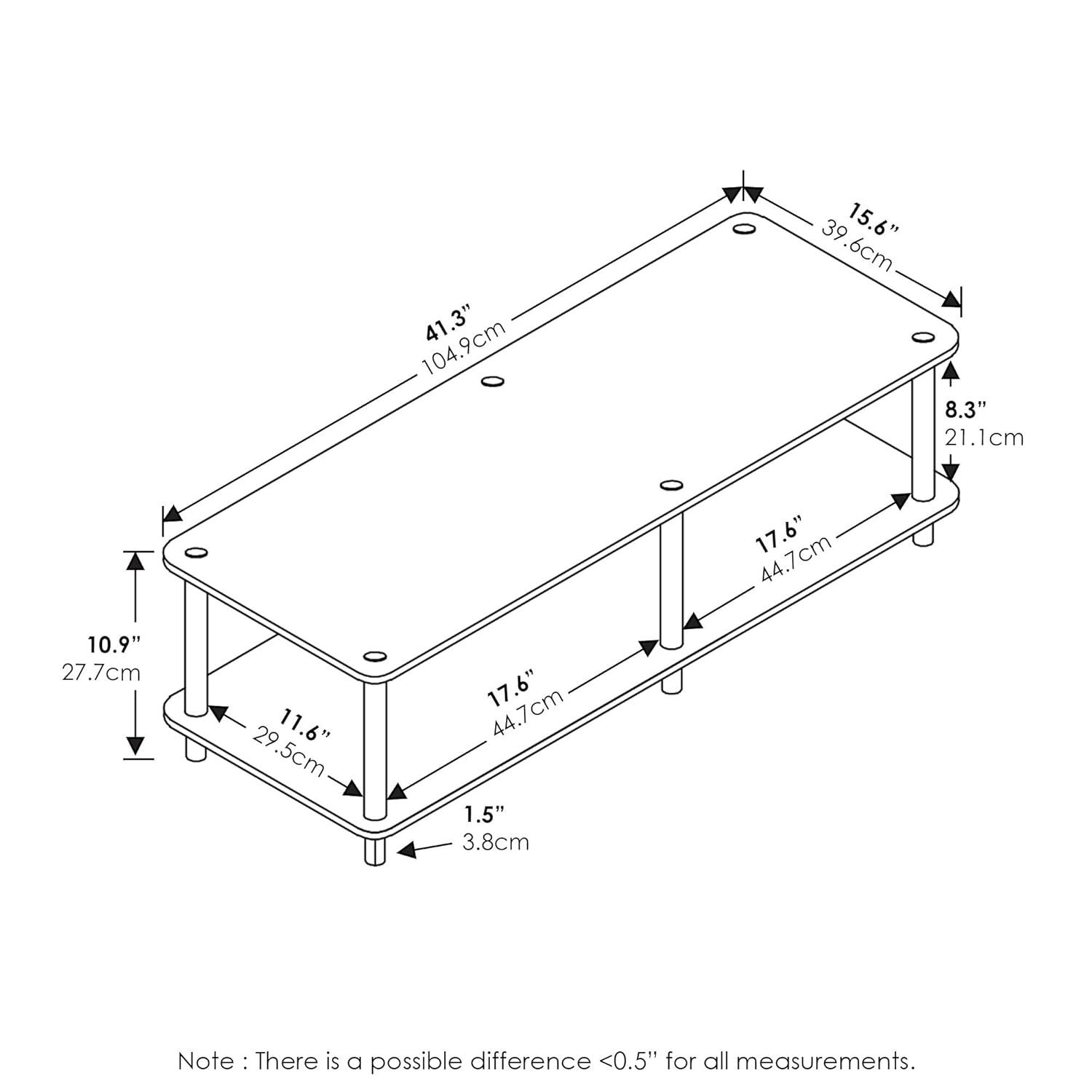 Furinno No Tools Wide TV Stand Media Entertainment Center for TVs up to 43" with Large Capacity Light Cherry Color Black Tube