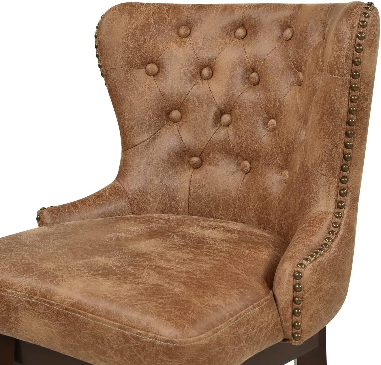 Holmes Tufted High-Back 360 Swivel Counter-Height Barstool Tan Brown