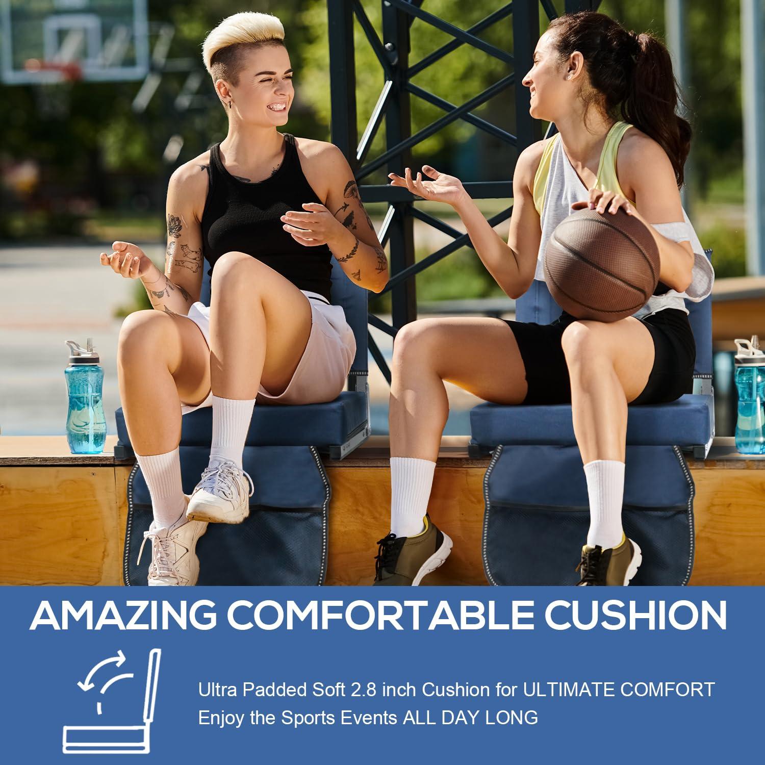 Blue Portable Folding Stadium Seat with Back Support and Cushion