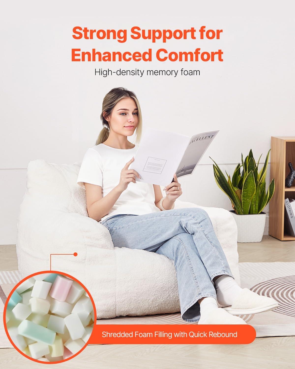 VEVOR 3-Foot Bean Bag Chair with Soft Armrests & Storage Pocket – Comfortable Seating for Home