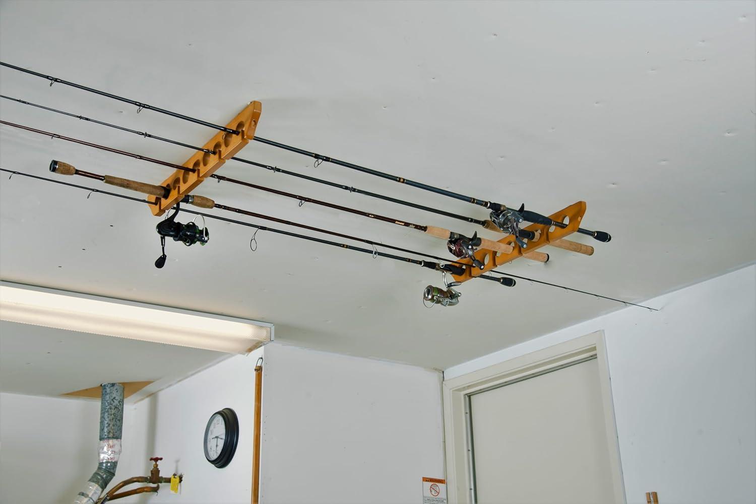 Old Cedar Outfitters Solid Pine Horizontal Ceiling Rack for Fishing Rod Storage, Holds up to 9 Fishing Rods, CPR-009