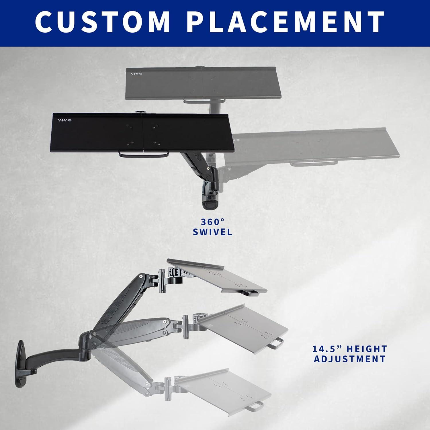 Black Adjustable Wall-Mounted Keyboard and Mouse Tray with Pneumatic Arm