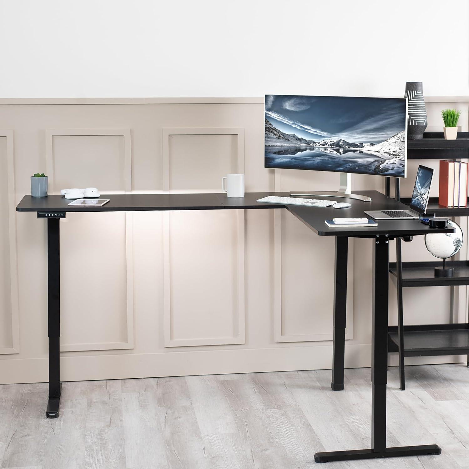 VIVO Black Electric 75" x 63" Corner Standing Desk, L-Shaped Workstation