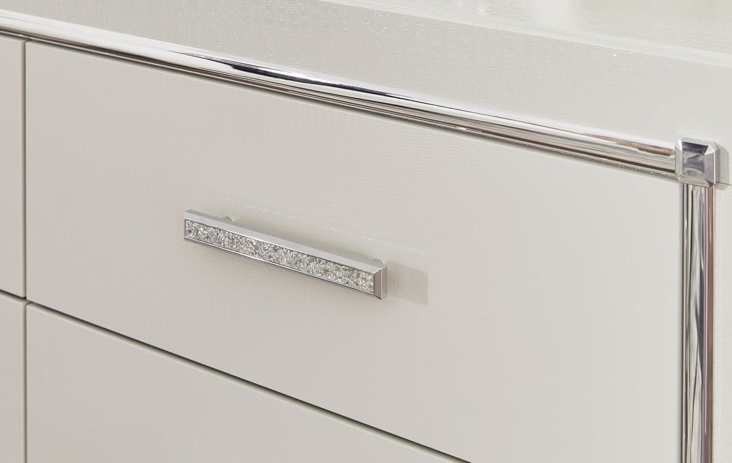 Modern White Six-Drawer Dresser with Chrome Accents