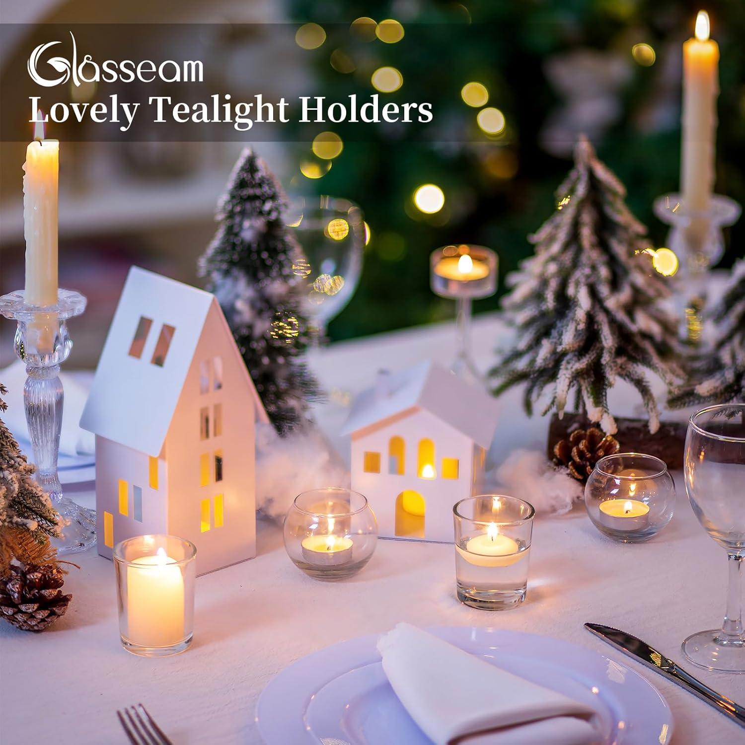 Clear Glass Tealight Candle Holders Set for Christmas Decor