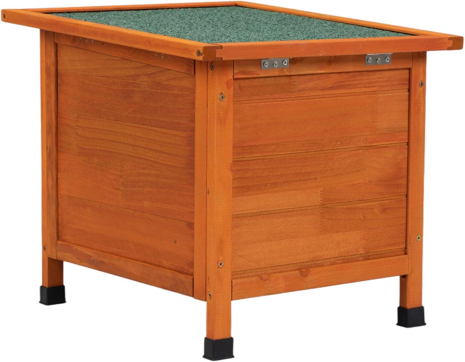 Small Wood Rabbit Hutch Bunny Cage, Raised Cat House with Ladder for Small Animals, Orange