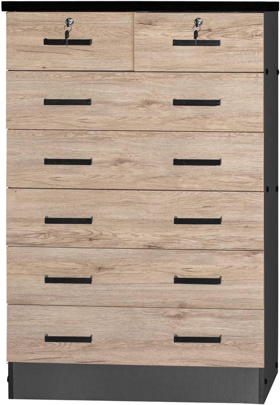 Cindy 49" Vertical 7-Drawer Dresser with Lock in Gray & White