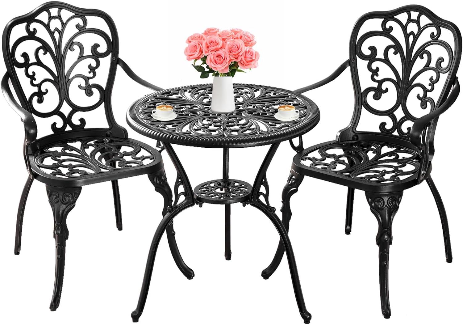 Butterfly Black Cast Aluminum 3-Piece Patio Bistro Set