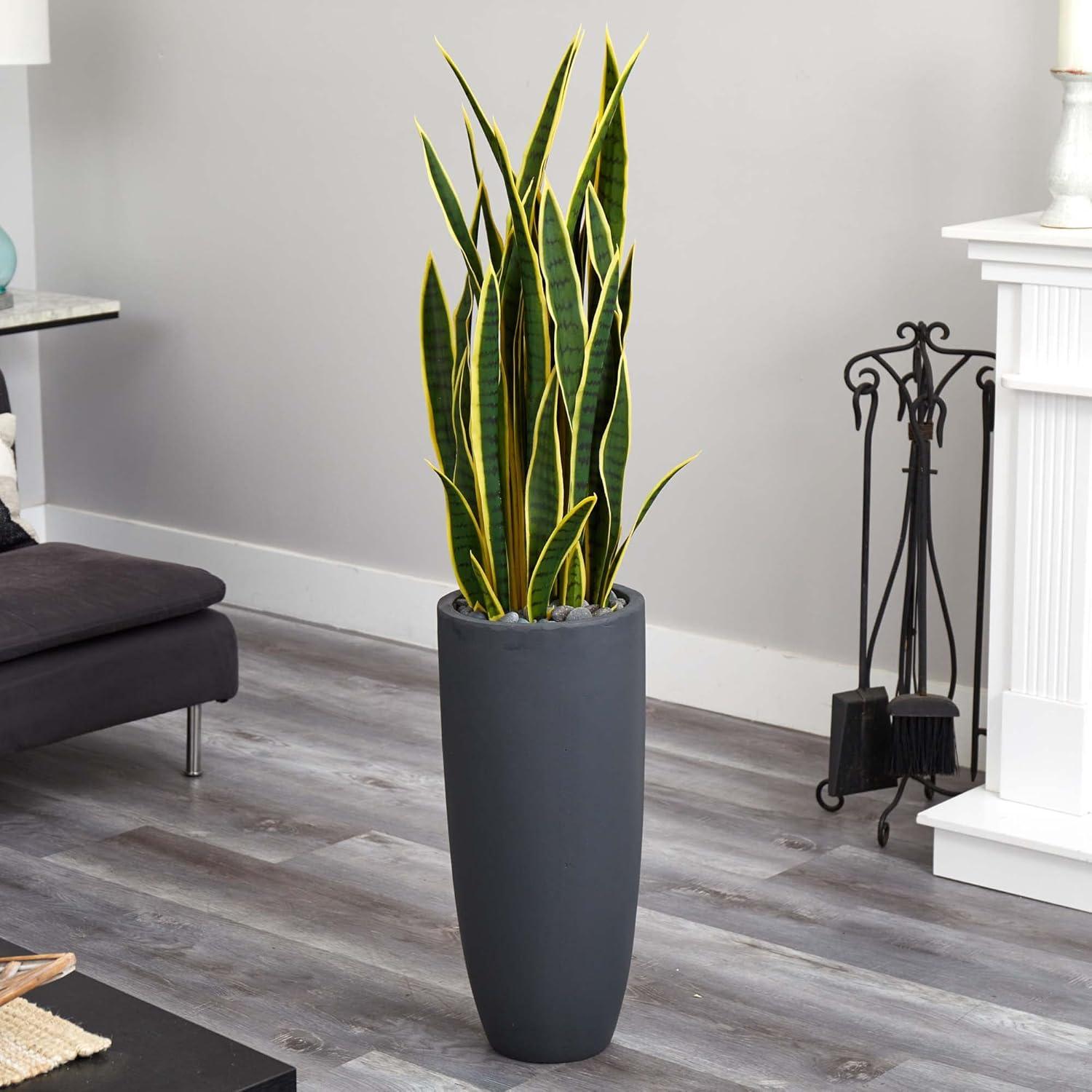 Nearly Natural 4.5-ft Artificial Sansevieria Snake Plant in Gray Planter
