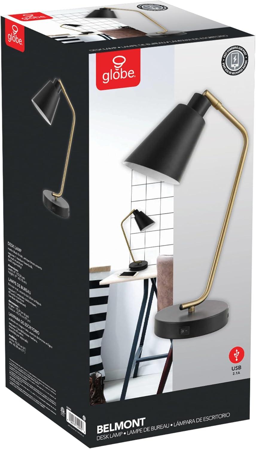 Globe Electric Belmont 17" Matte Black Desk Lamp with USB Port, 52095