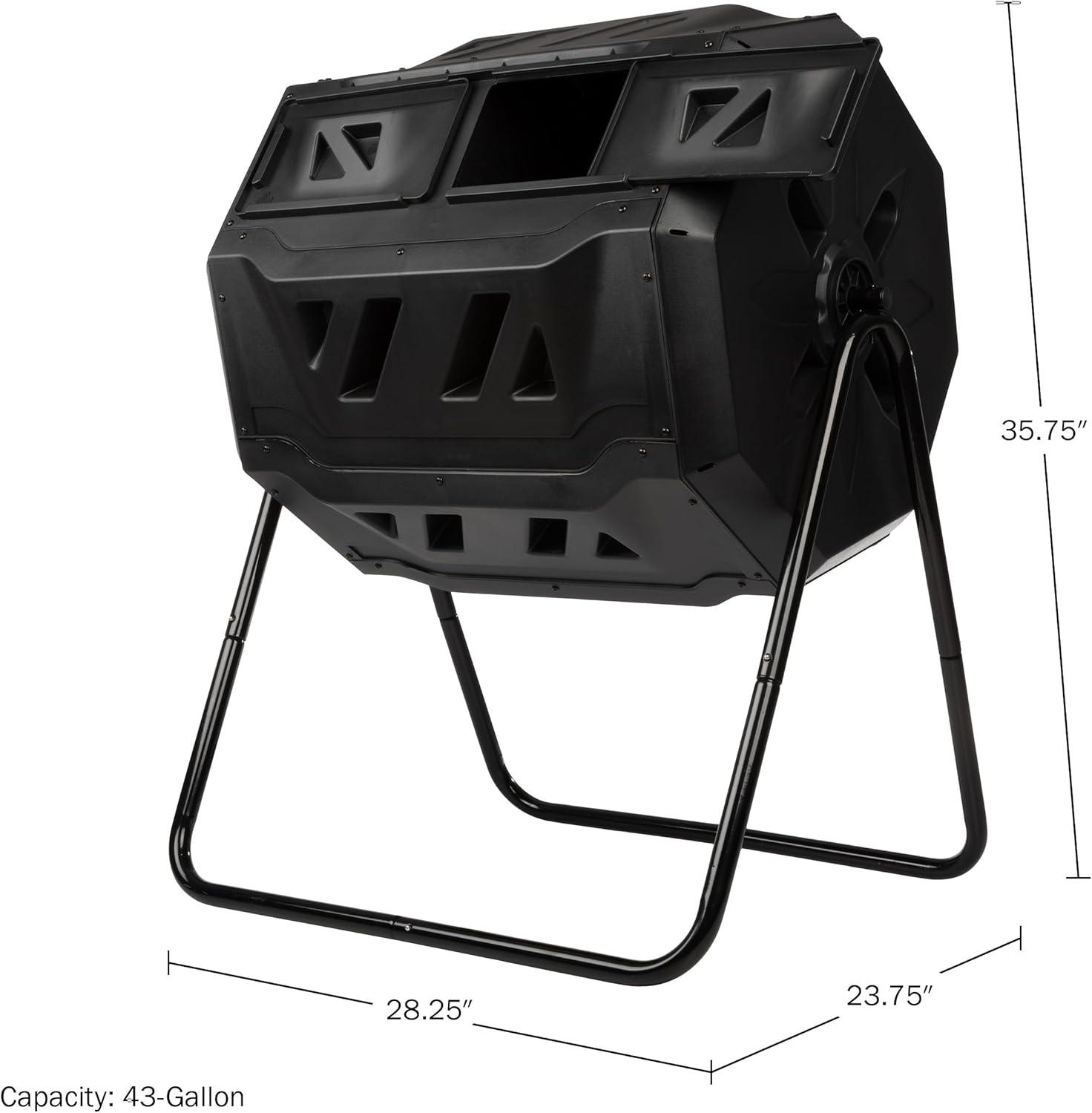 Pure Garden Compost Tumbler - 43Gal Compost Bin with Dual Chambers, 360-Degree Rotating Design, and Garden Gloves Included - Homesteading Supplies