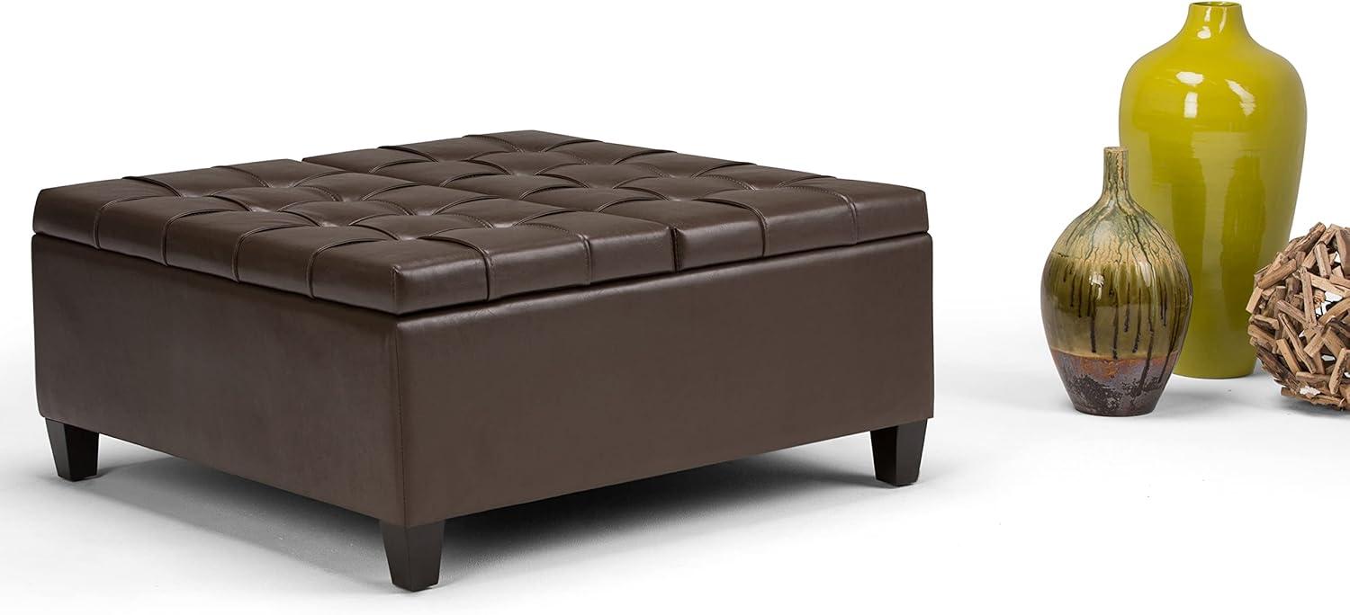 Chocolate Brown Tufted Faux Leather Cocktail Ottoman with Storage