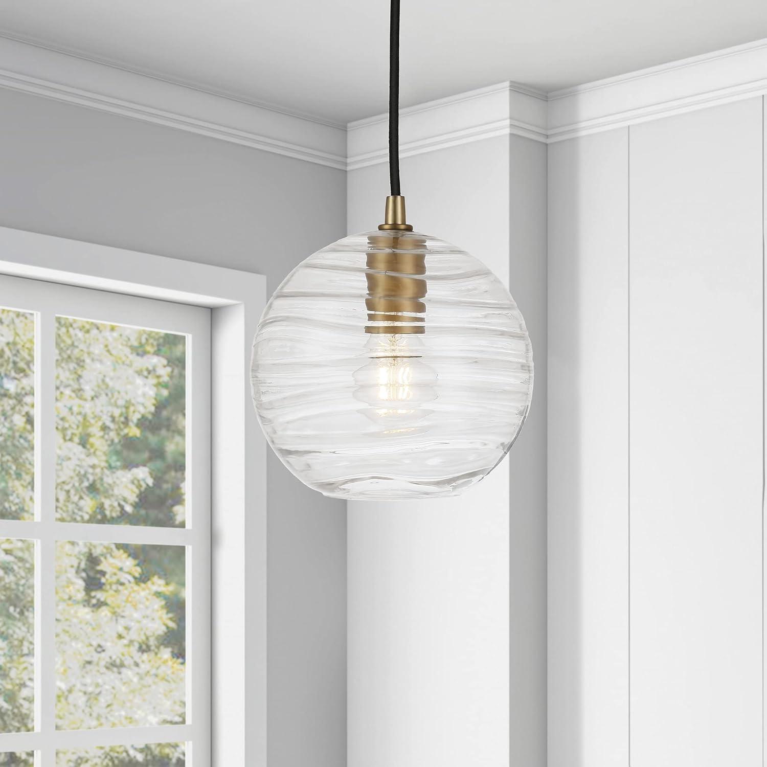 Brass and Glass Rippled Globe Pendant Light