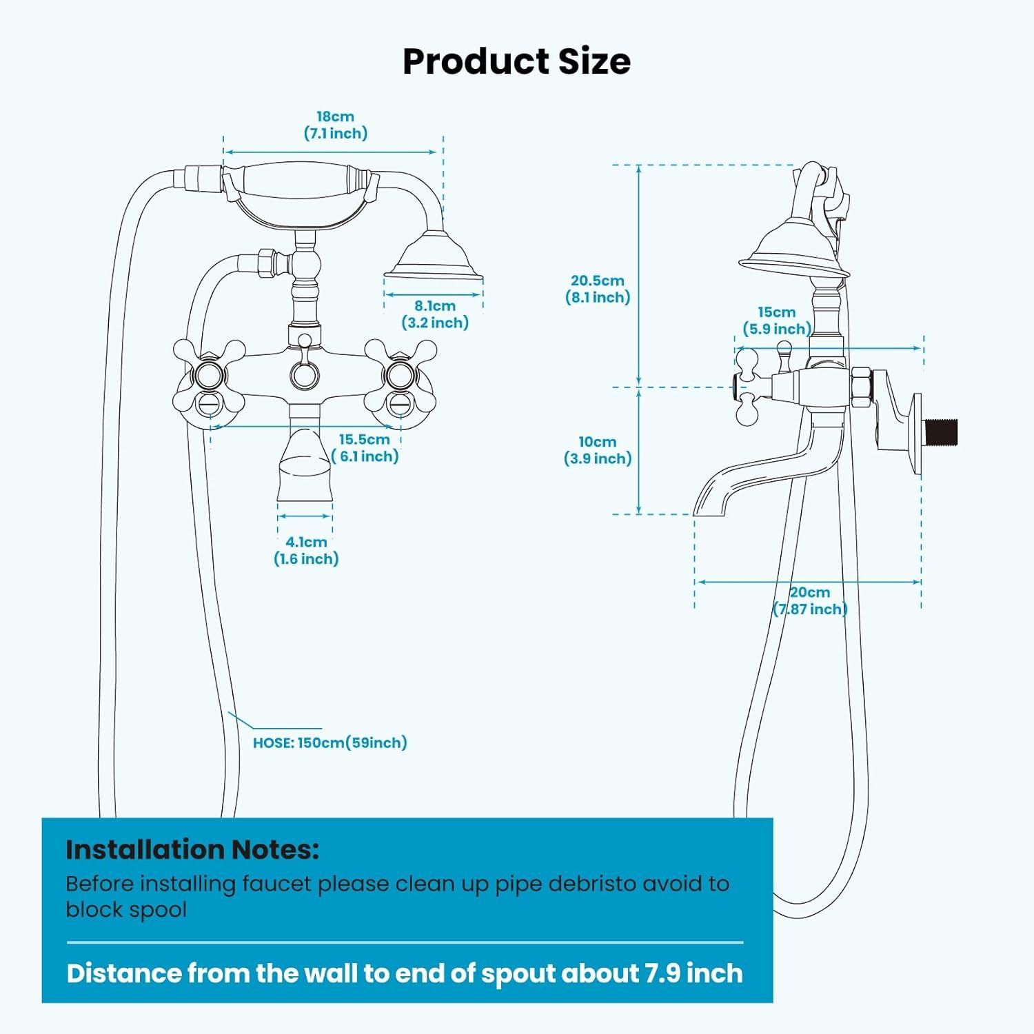 2 Handle Wall Mounted Clawfoot Tub Faucet