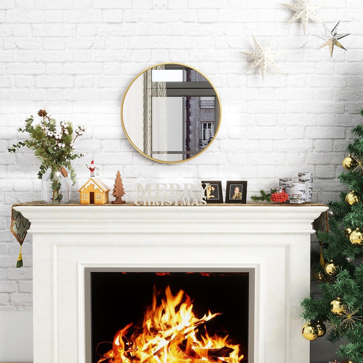 BEAUTYPEAK 18 Inch Round Mirror, Metal Frame Circle Mirror, Wall Mounted for Entryway, Bathroom, Vanity, Living Room, Gold