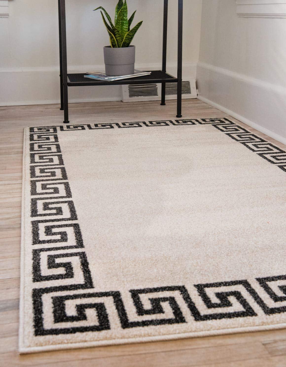 Handmade Geometric Beige & Black Synthetic 9' x 12' Area Rug