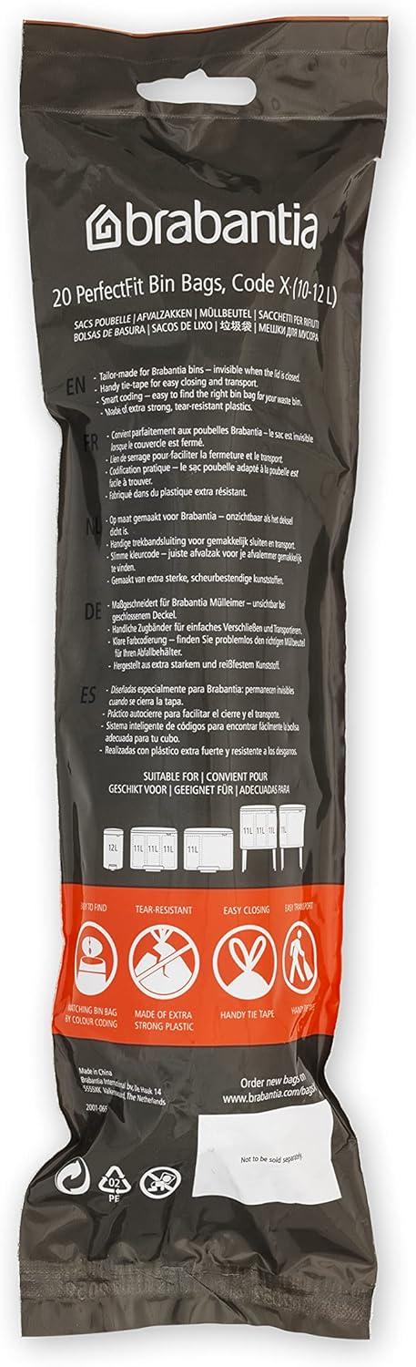 Brabantia PerfectFit Trash Bags, Code X, 2.6-3.2 Gallon, 200 Count
