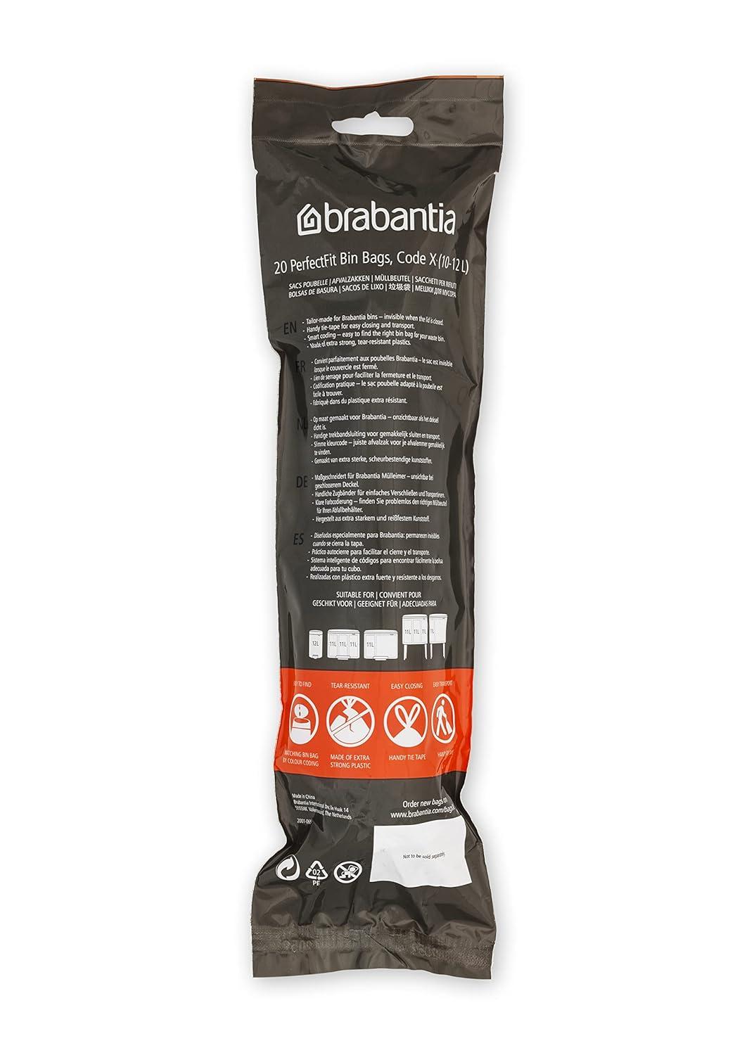 Brabantia PerfectFit Trash Bags, Code X, 2.6-3.2 Gallon, 200 Count
