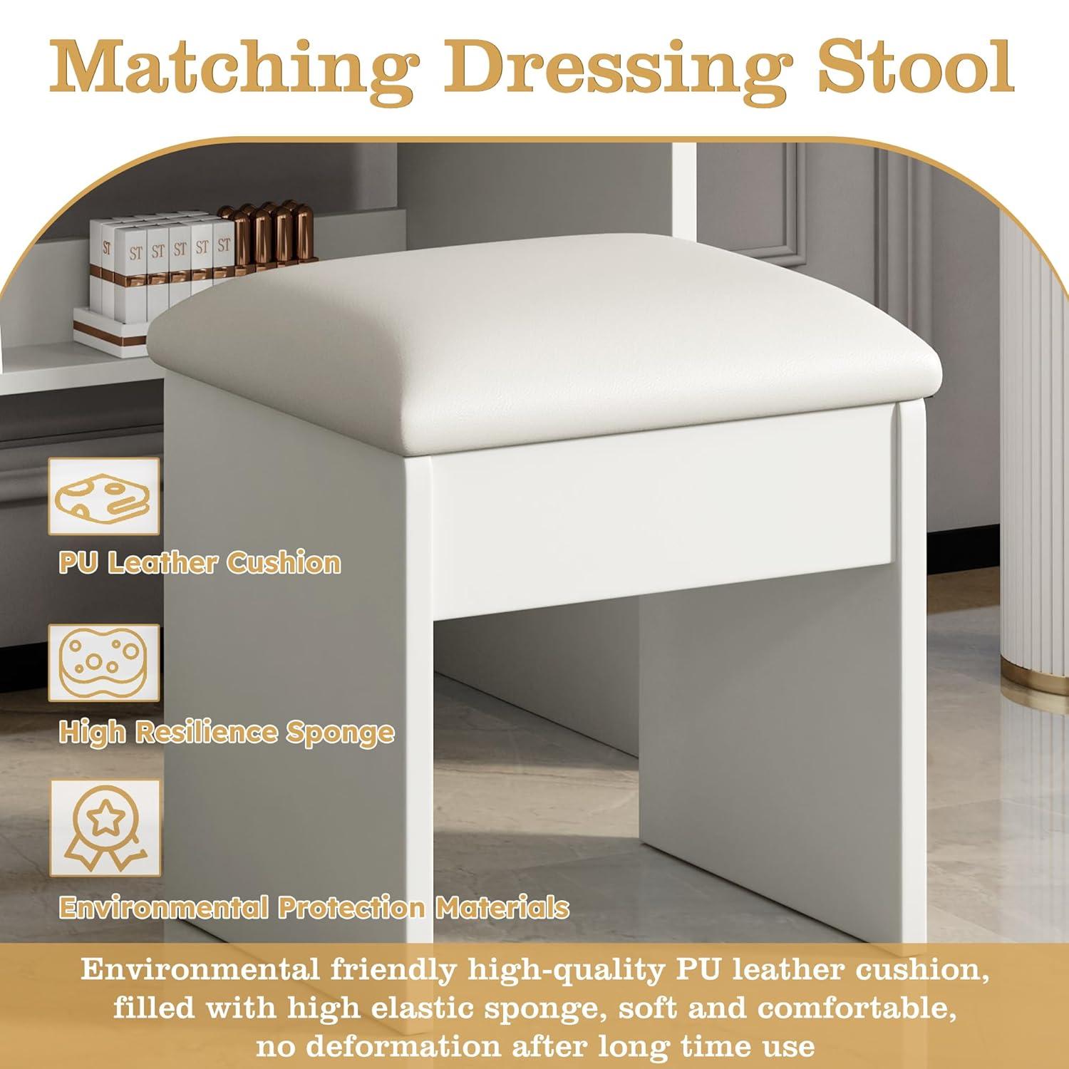 MONTARY Makeup Vanity Desk with Mirror and Lights, Dressing Table , White Vanity Table Set with 6 Drawers & Shelves & 4 Cabinets, 3 LED Lighting Modes Brightness Adjustable