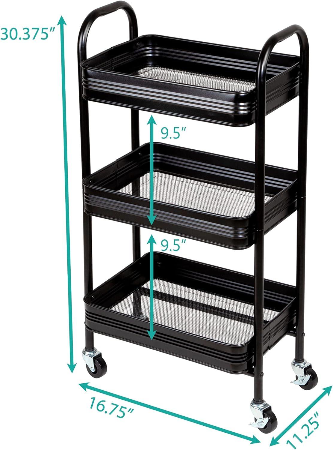 Black Metal 3-Tier Rolling Storage Cart